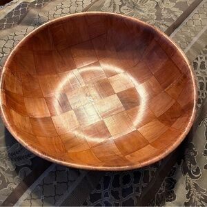 Wooden Checkered Bowl Mid Century